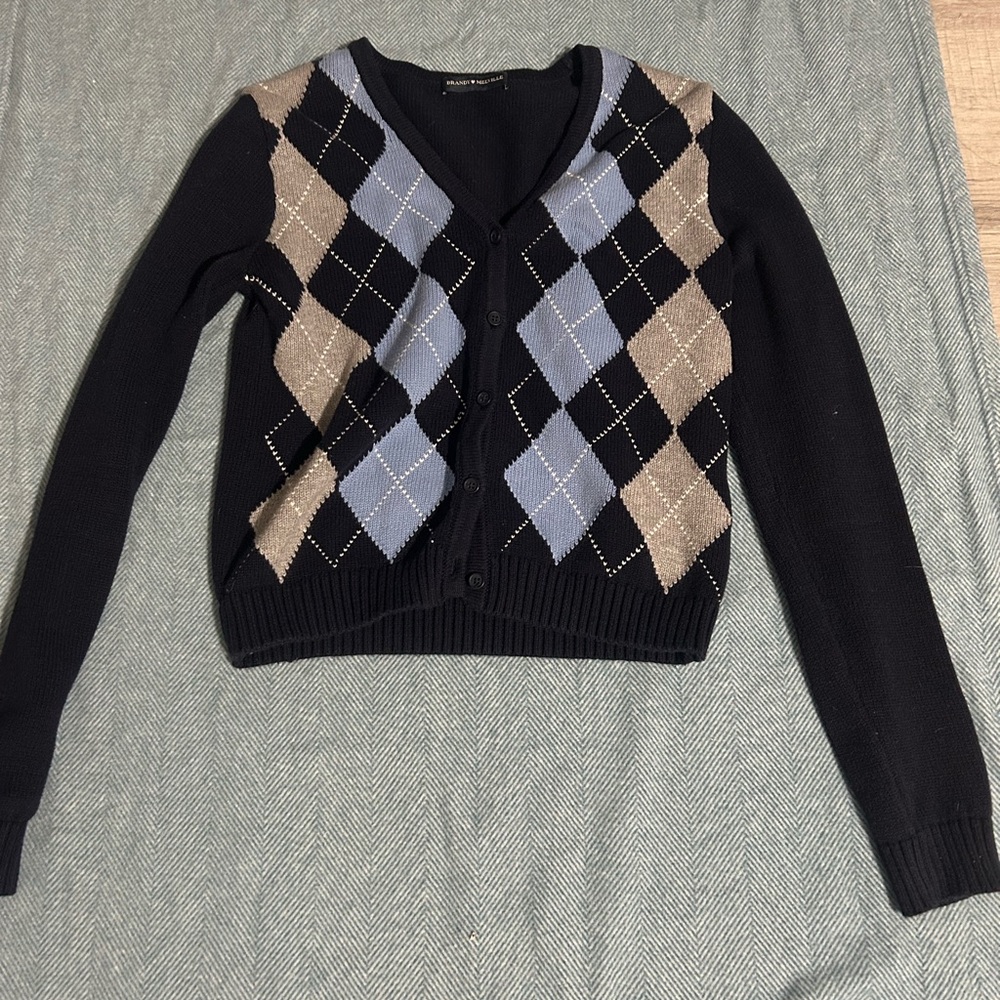 Brandy Melville Black and Blue Argyle Cardigan